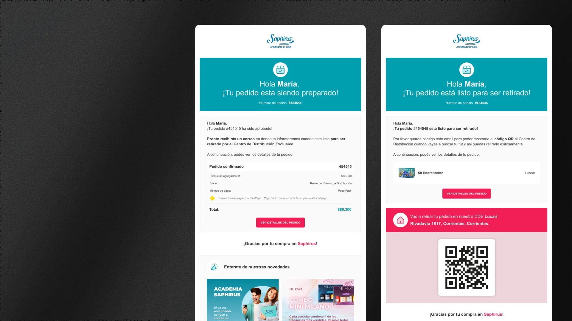 Mockup del proyecto Saphirus Emails / QR